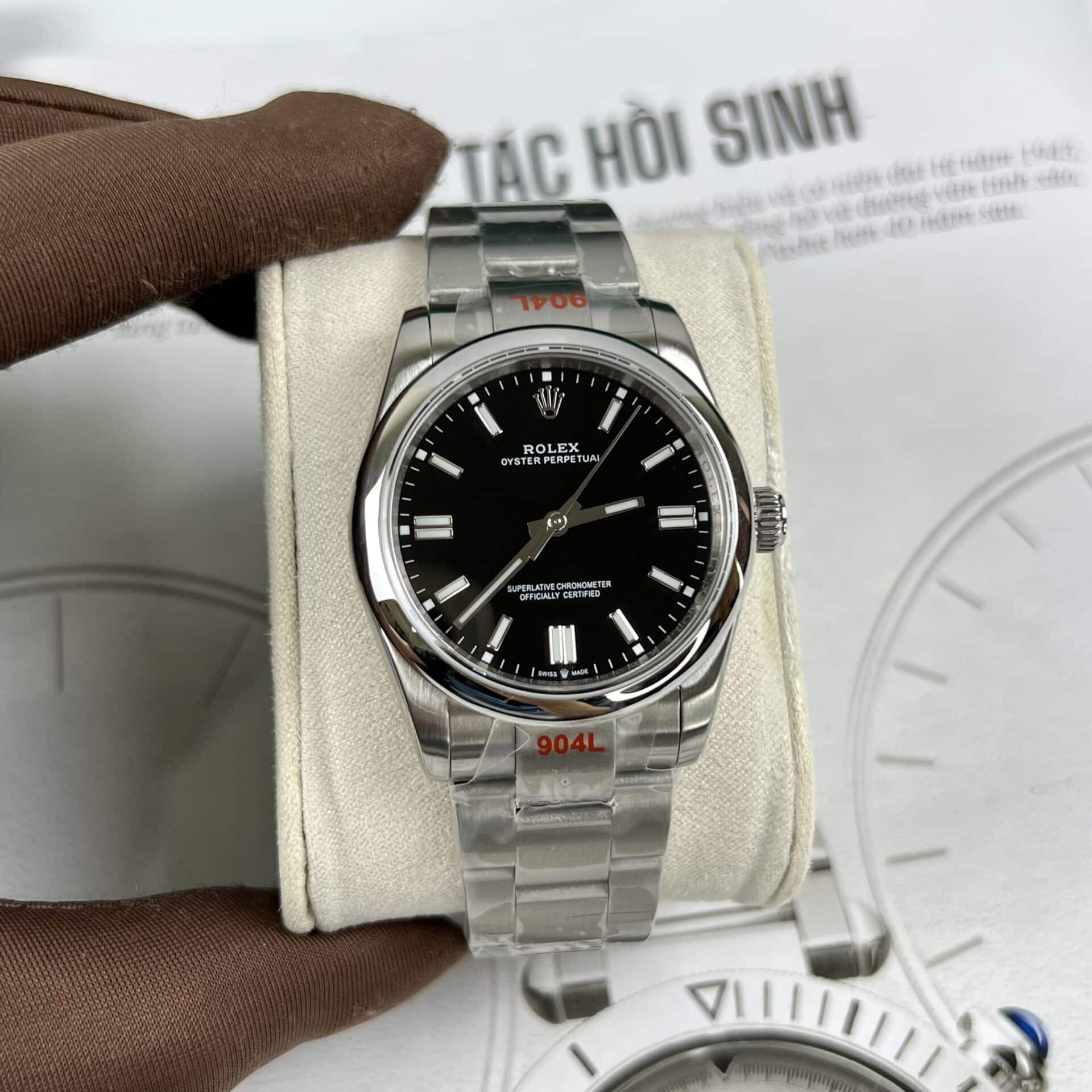 ĐỒNG HỒ ROLEX OYSTER PERPETUAL 126000 MẶT SỐ ĐEN REP 11 36MM