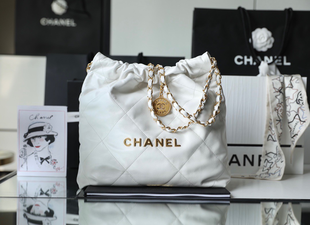 CHANEL 22K Beige Calf Skin Small 22 Bag Matte Silver Hardware New   AYAINLOVE CURATED LUXURIES