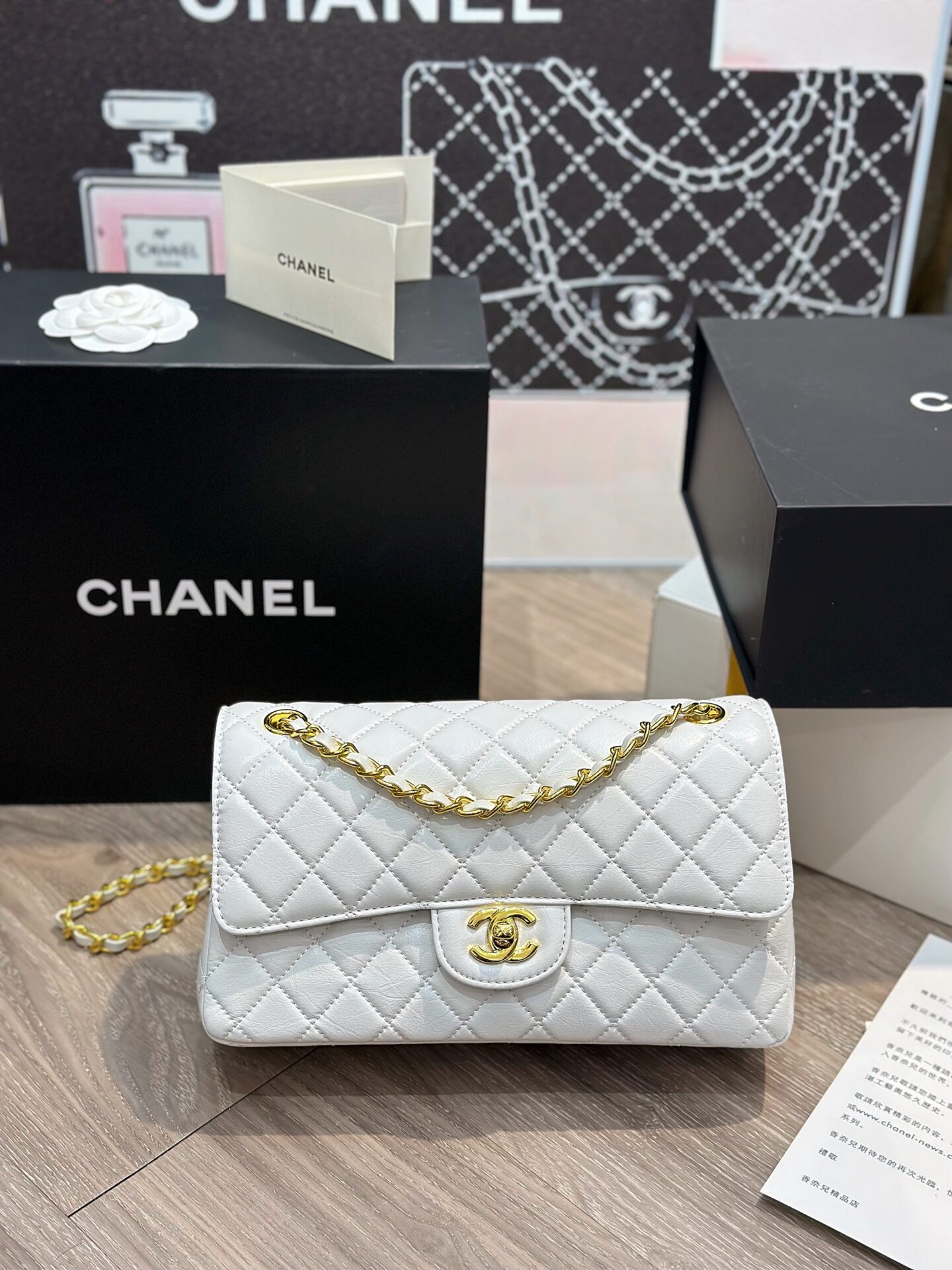Chanel ML Medium Double Flap Bag White Caviar Gold Hardware  Coco  Approved Studio
