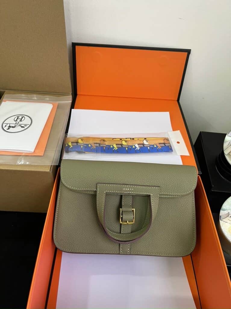 TÚI XÁCH HERMES HALZAN 25 BAG NGUYÊN BẢN MÀU XANH RÊU