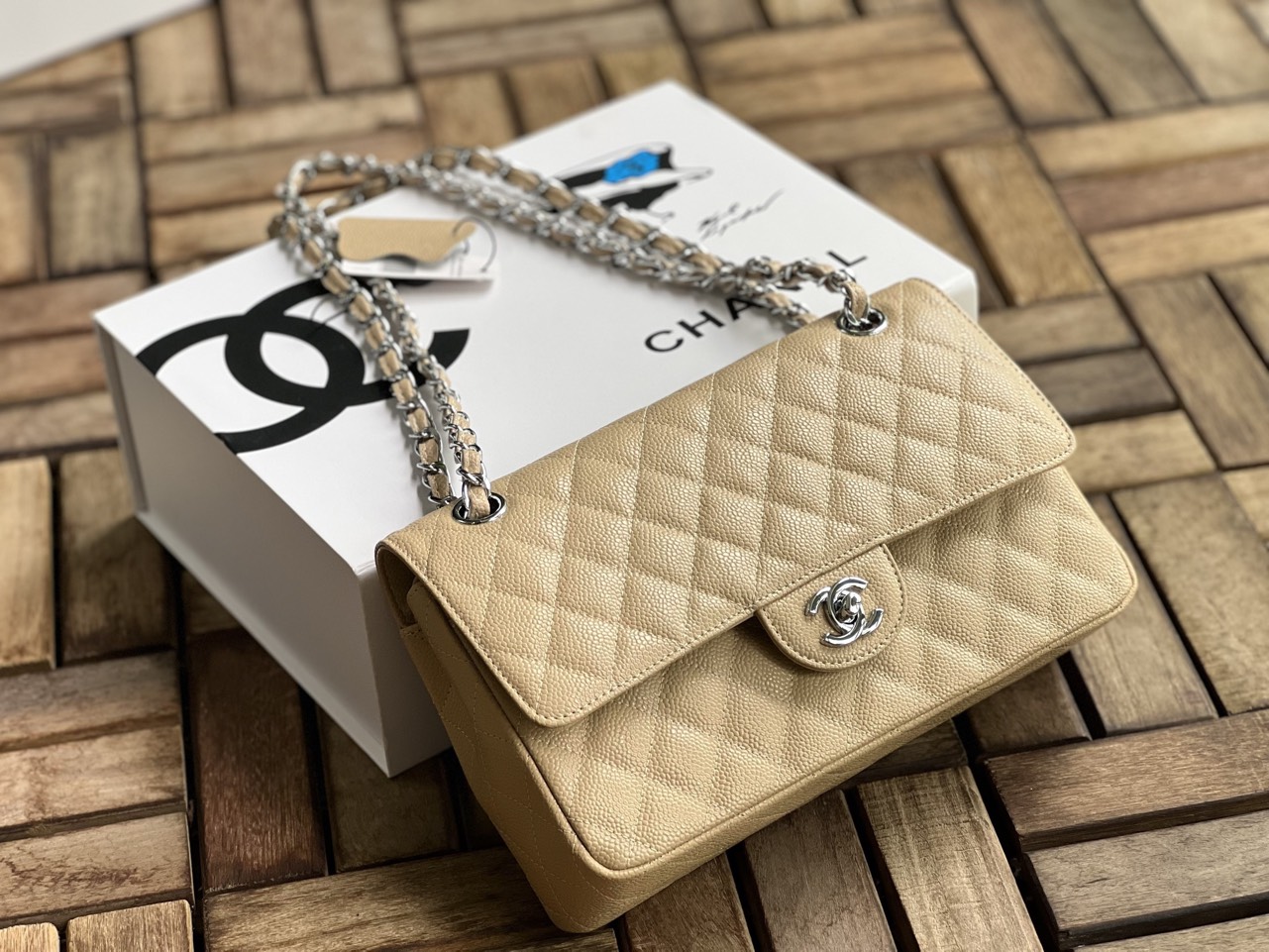 Túi xách Chanel Mini Flap Bag with Top Handle siêu cấp màu nâu