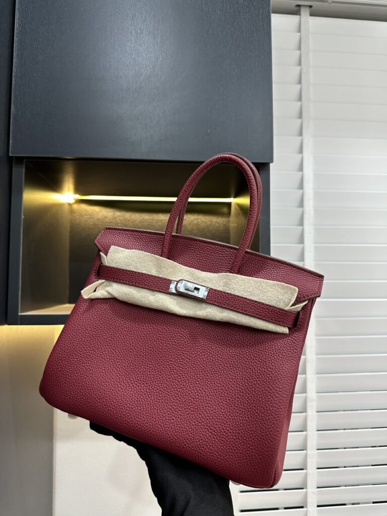 TÚI HERMES HANDBAG BIRKIN 25 TOGO NGUYÊN BẢN TAG BẠC MÀU ĐỎ HỒNG