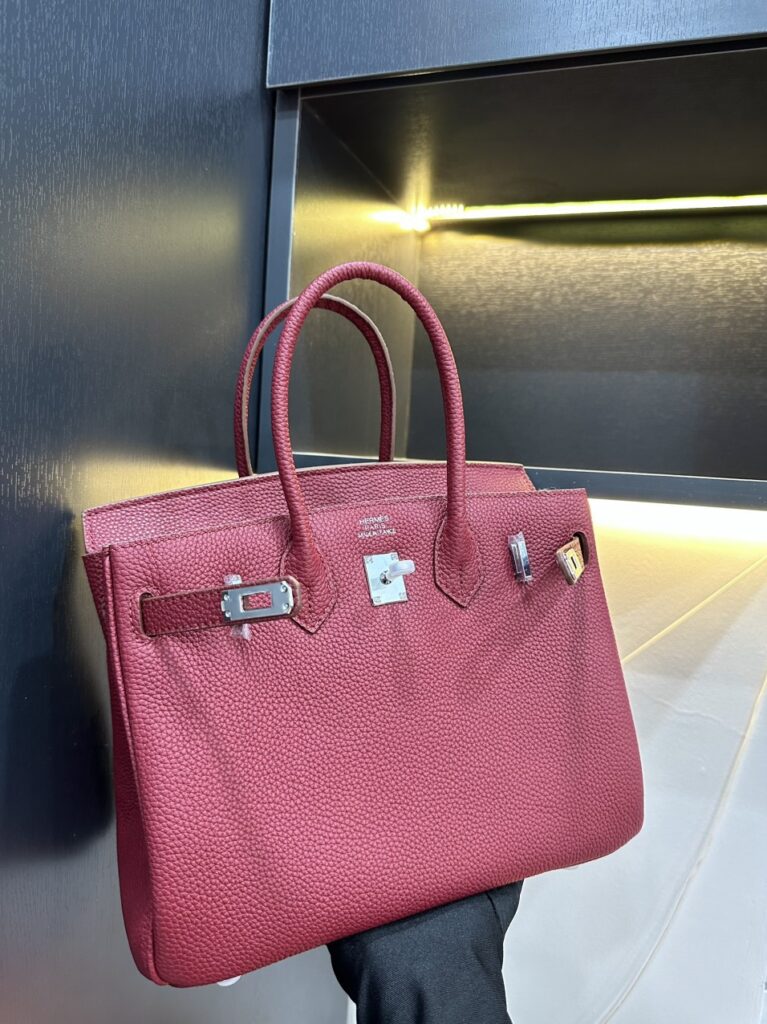 TÚI HERMES HANDBAG BIRKIN 25 TOGO NGUYÊN BẢN TAG BẠC MÀU ĐỎ HỒNG