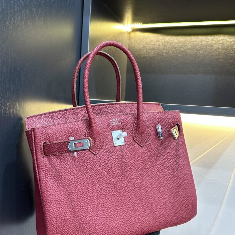 TÚI HERMES HANDBAG BIRKIN 25 TOGO NGUYÊN BẢN TAG BẠC MÀU ĐỎ HỒNG