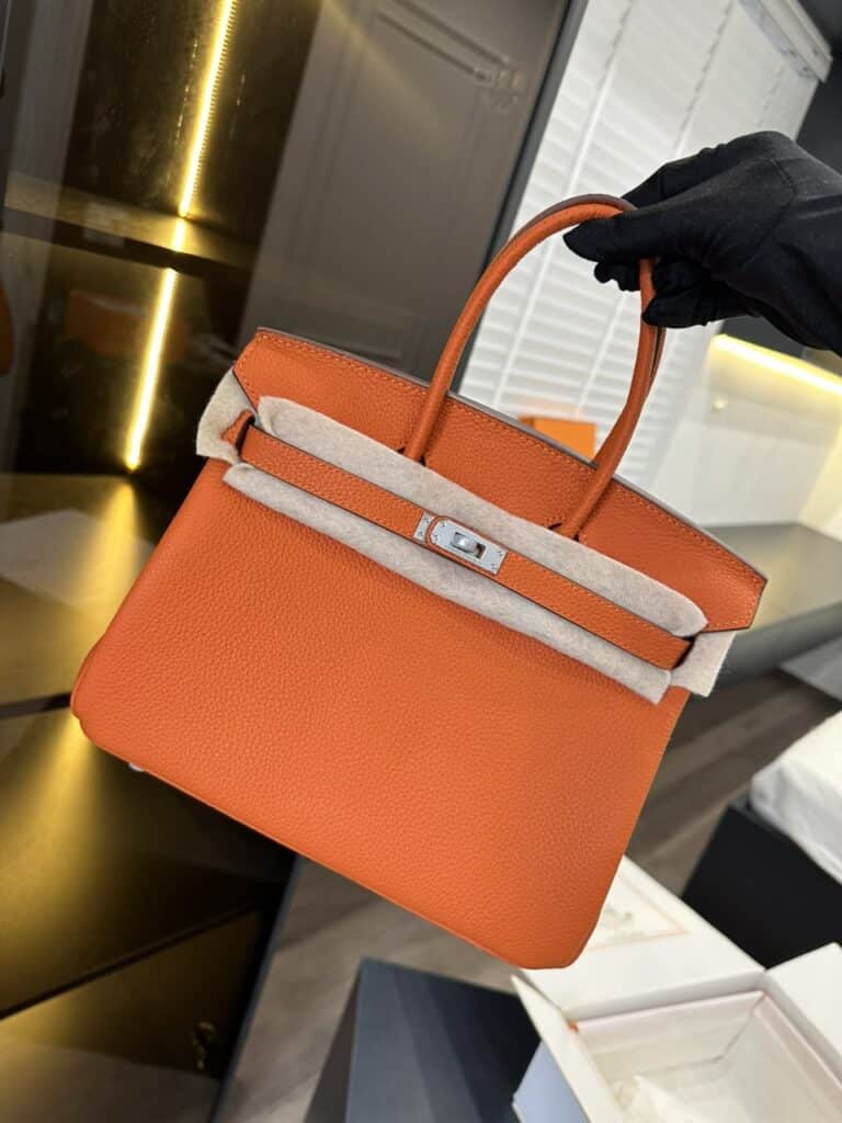 TÚI HERMES HANDBAG BIRKIN 25 TOGO NGUYÊN BẢN TAG BẠC MÀU CAM