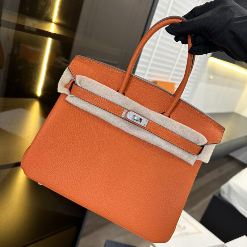 TÚI HERMES HANDBAG BIRKIN 25 TOGO NGUYÊN BẢN TAG BẠC MÀU CAM