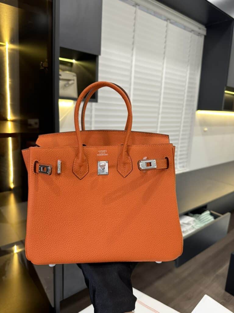 TÚI HERMES HANDBAG BIRKIN 25 TOGO NGUYÊN BẢN TAG BẠC MÀU CAM