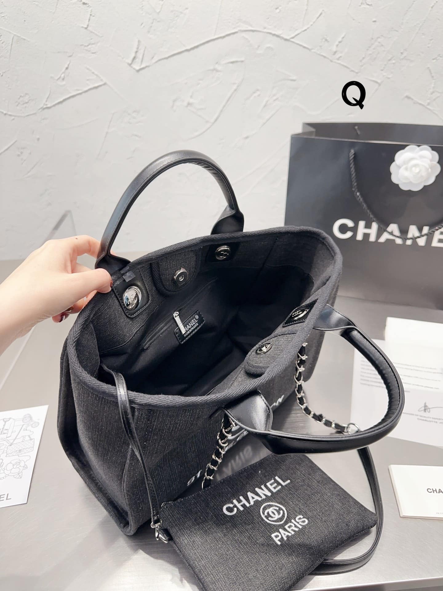 CHANEL A25169 Cambon Line Large Tote Bag Leather Black x White  eBay