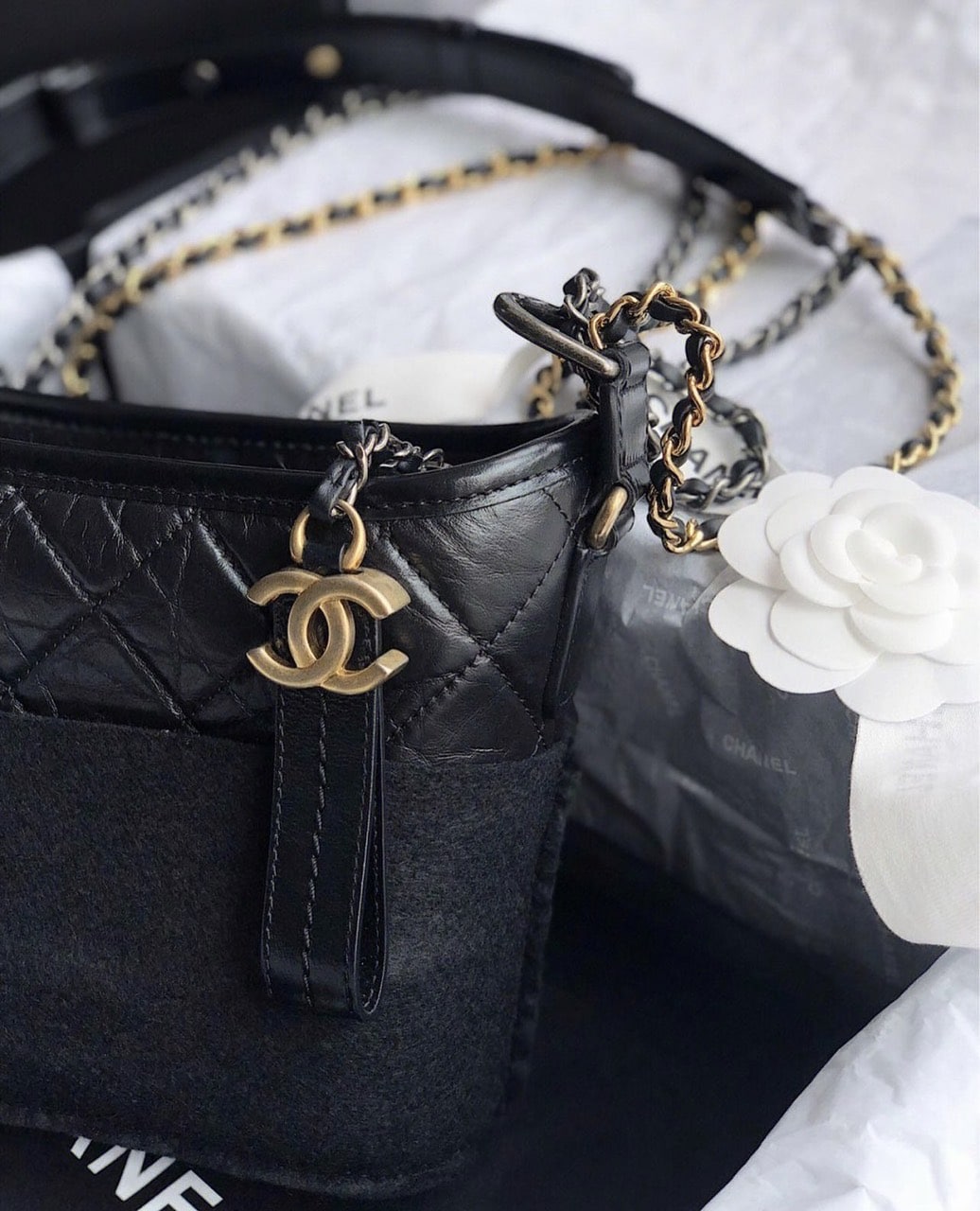 Chanel Small Gabrielle Hobo Bag With Handle CrocEmbossed Calfskin Bla