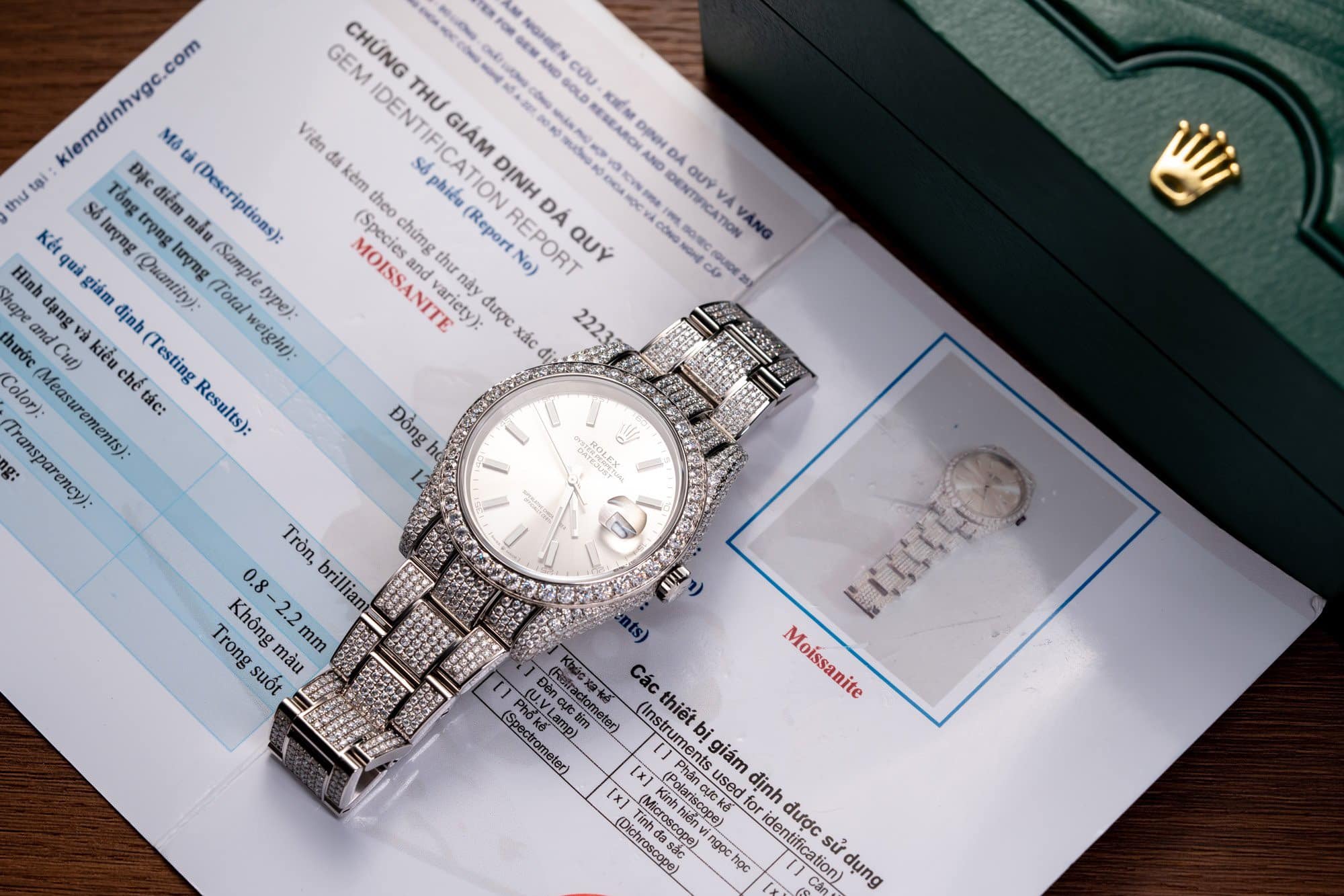 ROLEX DATEJUST 41 SILVER DIAL LUMINOUS ICED OUT FULL MOISSANITE TOP QUALITY REPLICA
