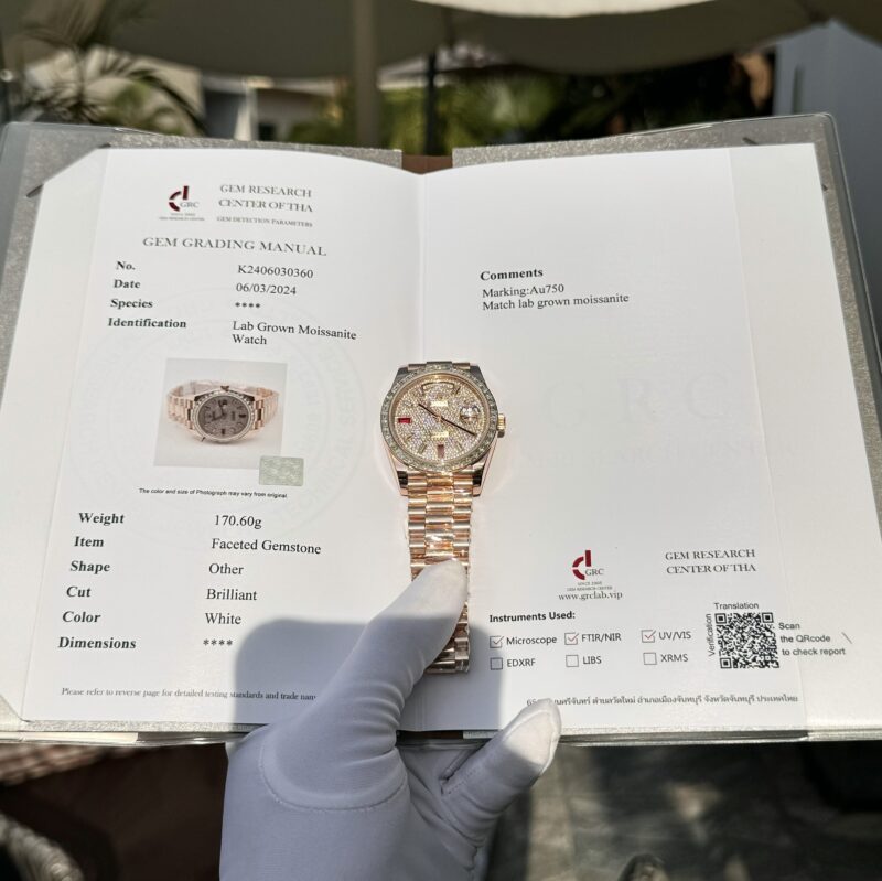 ROLEX DAY-DATE 40 228398TBR DIAMOND PAVE DIAL BAGUETTE 18K ROSE GOLD WRAPPED CUSTOMIZED MOISSANITE