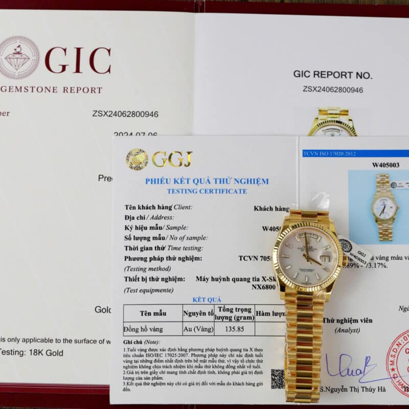 ĐỒNG HỒ ROLEX DAY-DATE 128238-0123 BỌC VÀNG 18K MẶT KHẢM TRAI GMF 36MM