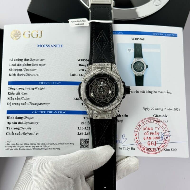 HUBLOT BIG BANG SANG BLEU TITANIUM PAVÉ CUSTOM MOISSANITE REPLICA 44MM