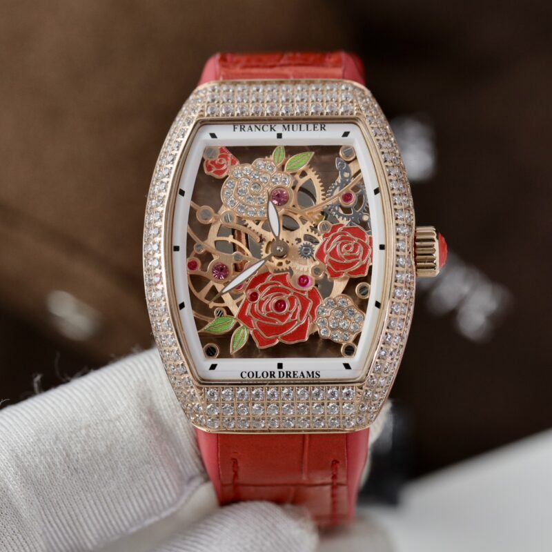 ĐỒNG HỒ NỮ FRANCK MULLER VANGUARD V32 ROSE SKELETON MÁY PIN THỤY SĨ ABF 36MM