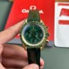 OMEGA SPEEDMASTER MOONWATCH YELLOW GOLD GREEN DIAL LEATHER STRAP REPLICA 42MM